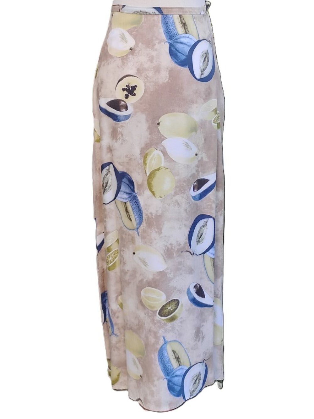 Vintage 90s Watercolor Fruit Rayon Maxi Skirt XS